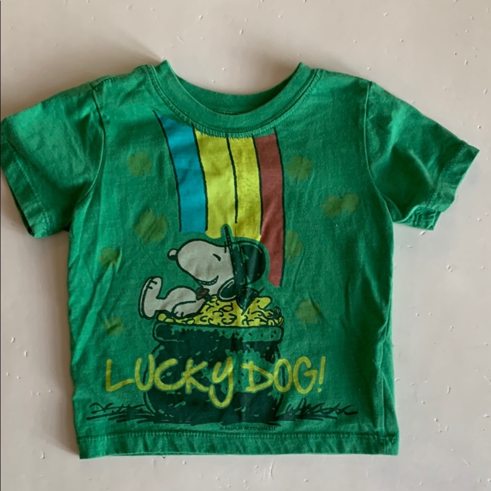 Vintage Peanuts Green Snoopy Lucky Dog T-Shirt 12 Months St Patrick’s Day